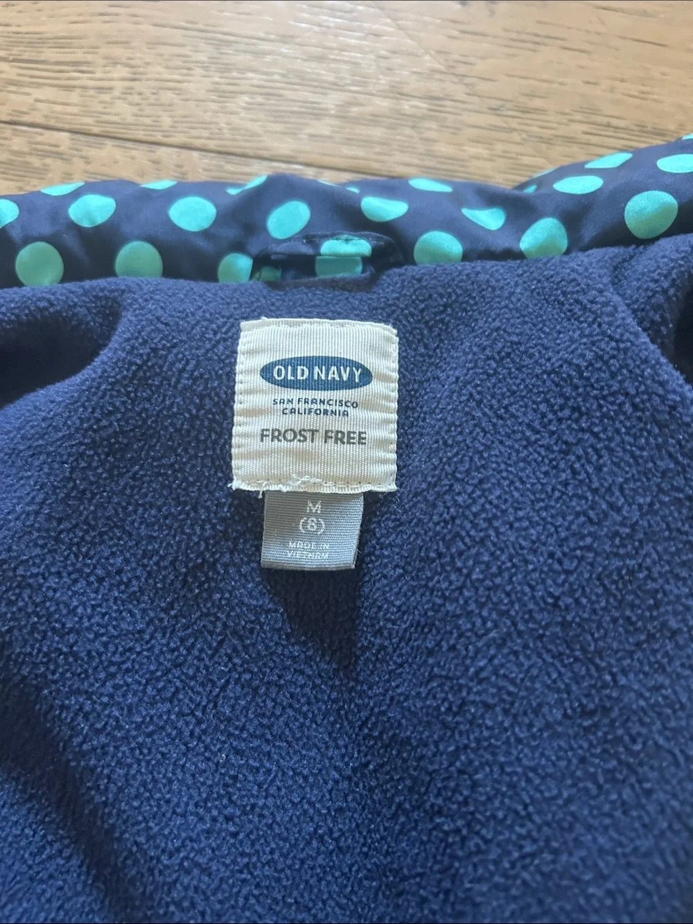 Old Navy Navy Blue Fleece One-Piece with Teal Polka Dot Trim